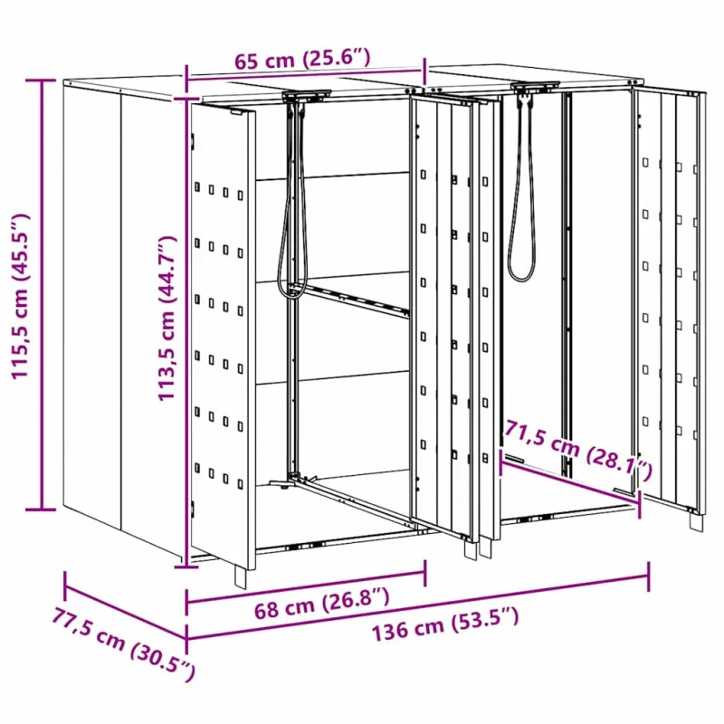 Rato konteinerių laikymas 3 konteineriams 340 x 77.5 x 115.5 cm