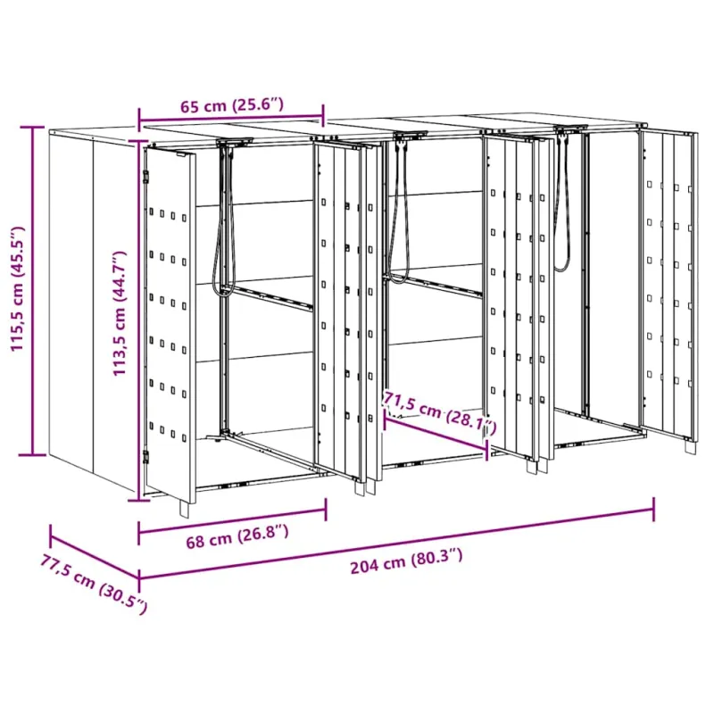 Rato konteinerių laikymas 3 konteineriams 340 x 77.5 x 115.5 cm