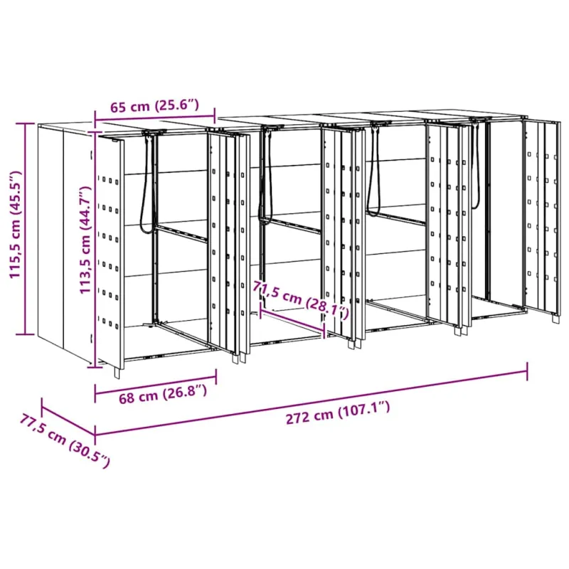 Rato konteinerių laikymas 3 konteineriams 340 x 77.5 x 115.5 cm
