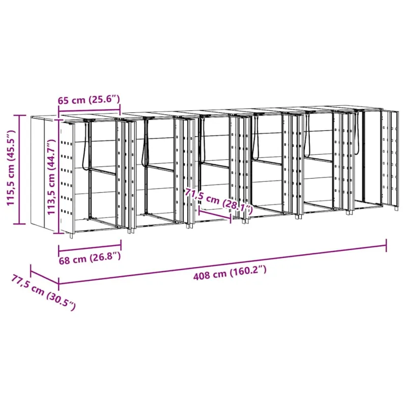 Rato konteinerių laikymas 3 konteineriams 340 x 77.5 x 115.5 cm