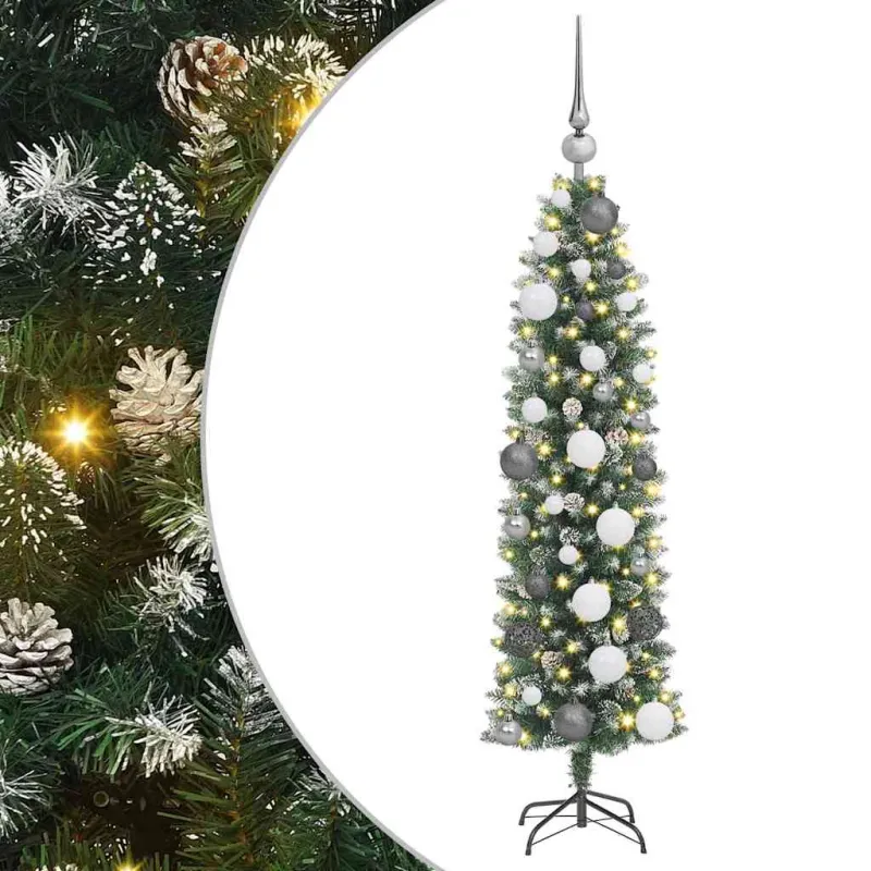 Dirbtinis lieknas Kalėdų medis su 150 LED Žalia ir balta 120 cm
