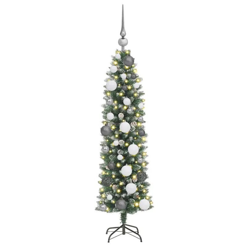 Dirbtinis lieknas Kalėdų medis su 150 LED Žalia ir balta 120 cm