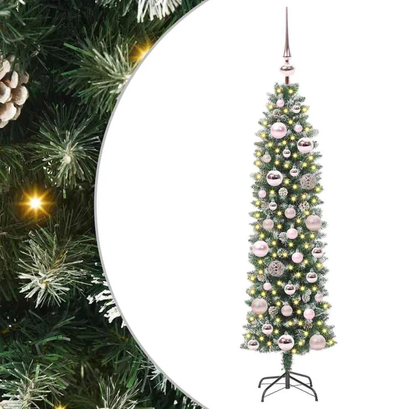 Dirbtinis lieknas Kalėdų medis su 150 LED Žalia ir balta 120 cm
