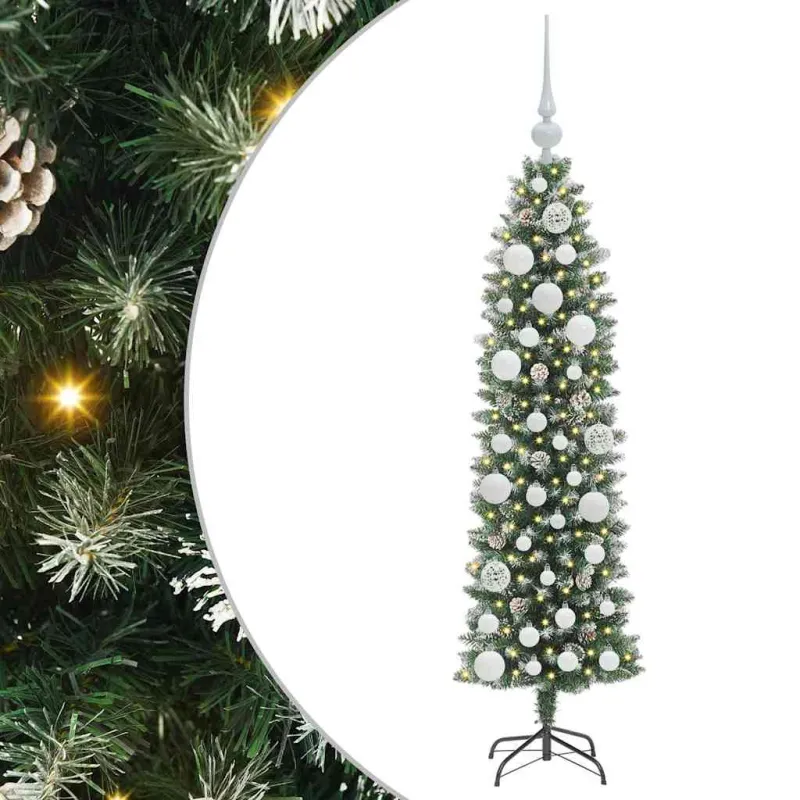 Dirbtinis lieknas Kalėdų medis su 150 LED Žalia ir balta 120 cm