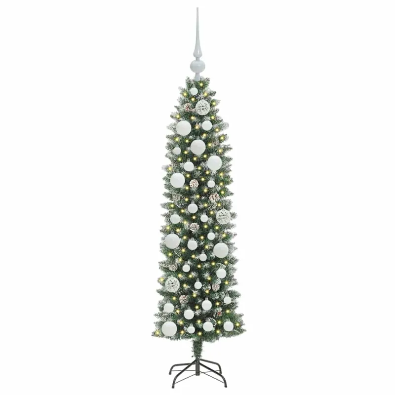 Dirbtinis lieknas Kalėdų medis su 150 LED Žalia ir balta 120 cm