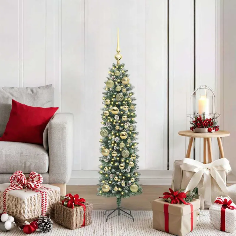 Dirbtinis lieknas Kalėdų medis su 150 LED Žalia ir balta 120 cm