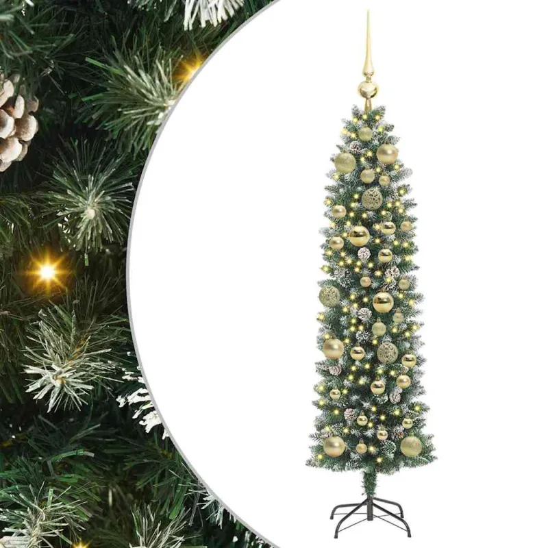 Dirbtinis lieknas Kalėdų medis su 150 LED Žalia ir balta 120 cm