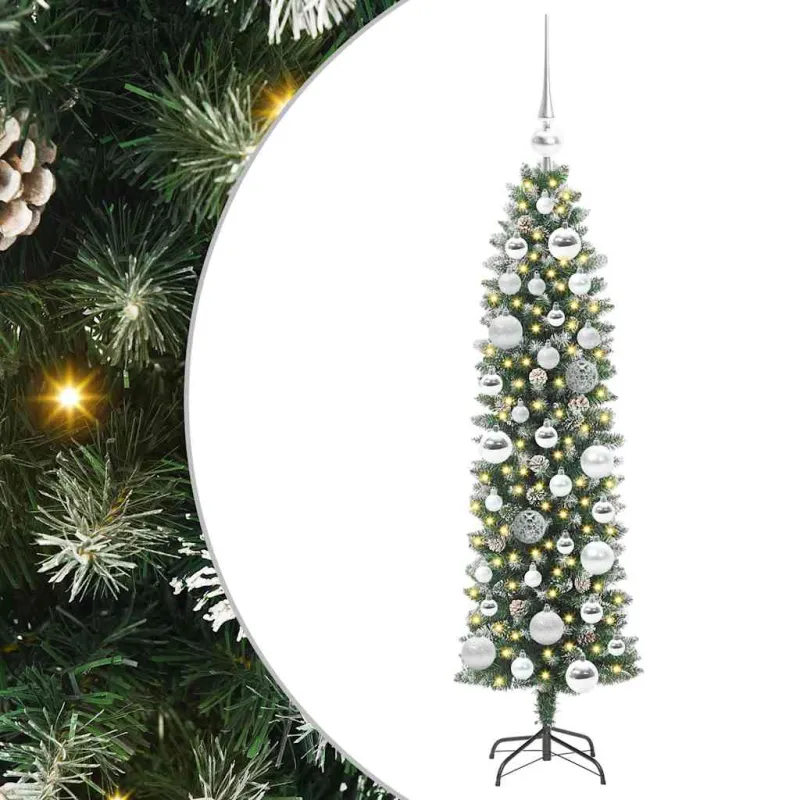 Dirbtinis lieknas Kalėdų medis su 150 LED Žalia ir balta 120 cm