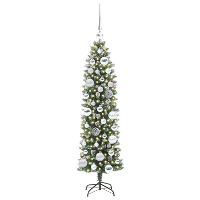 Dirbtinis lieknas Kalėdų medis su 150 LED Žalia ir balta 120 cm