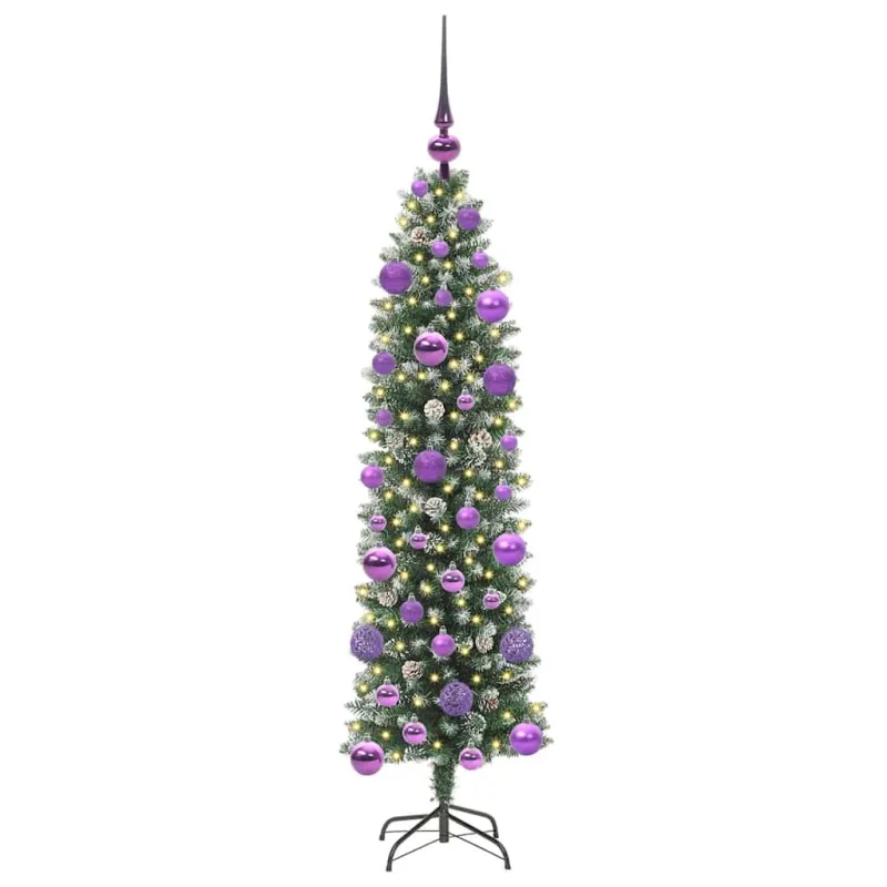 Dirbtinis lieknas Kalėdų medis su 150 LED Žalia ir balta 120 cm