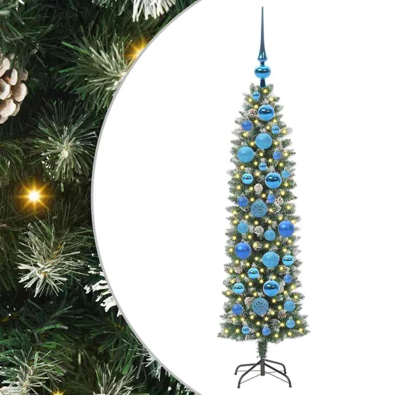 Dirbtinis lieknas Kalėdų medis su 150 LED Žalia ir balta 120 cm