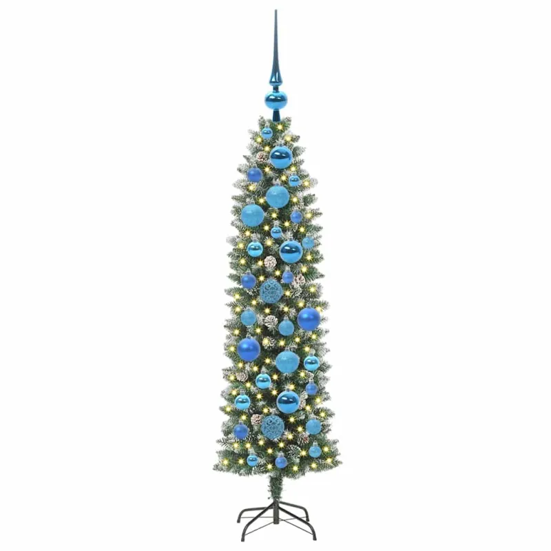 Dirbtinis lieknas Kalėdų medis su 150 LED Žalia ir balta 120 cm