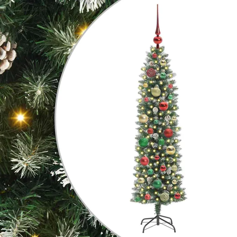 Dirbtinis lieknas Kalėdų medis su 150 LED Žalia ir balta 120 cm
