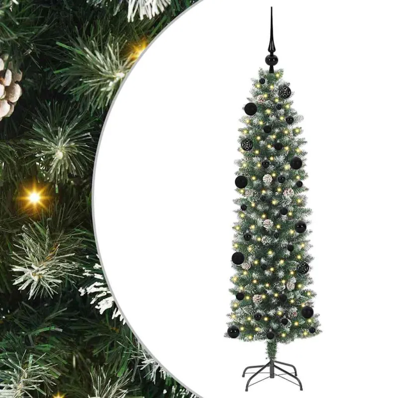 Dirbtinis lieknas Kalėdų medis su 150 LED Žalia ir balta 150 cm