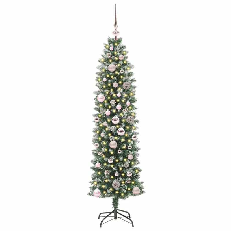 Dirbtinis lieknas Kalėdų medis su 150 LED Žalia ir balta 150 cm