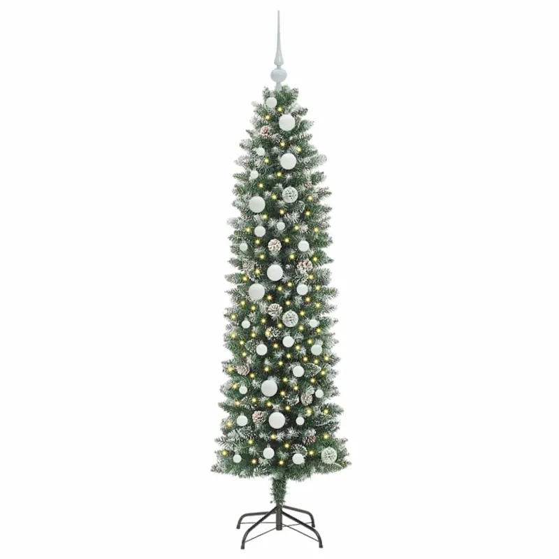 Dirbtinis lieknas Kalėdų medis su 150 LED Žalia ir balta 150 cm
