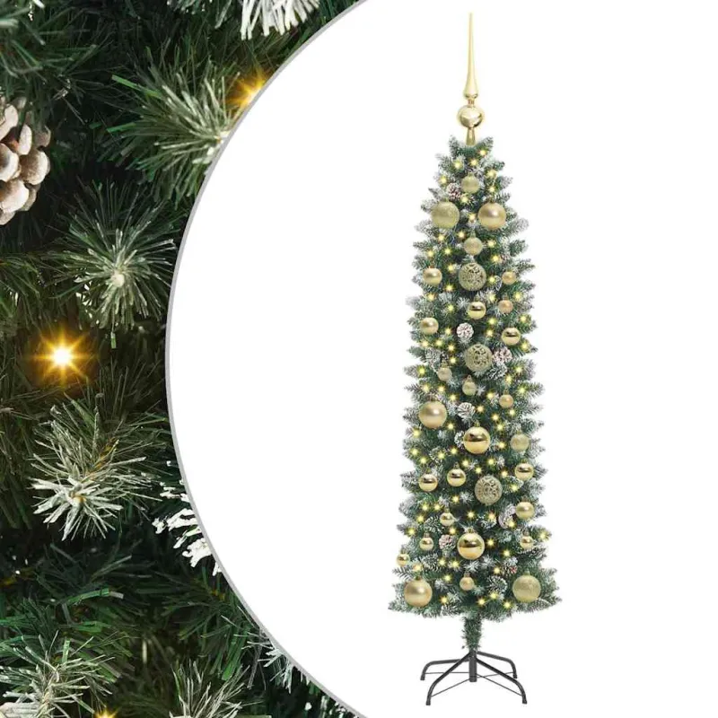 Dirbtinis lieknas Kalėdų medis su 150 LED Žalia ir balta 150 cm