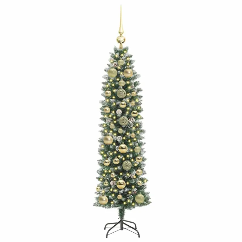 Dirbtinis lieknas Kalėdų medis su 150 LED Žalia ir balta 150 cm