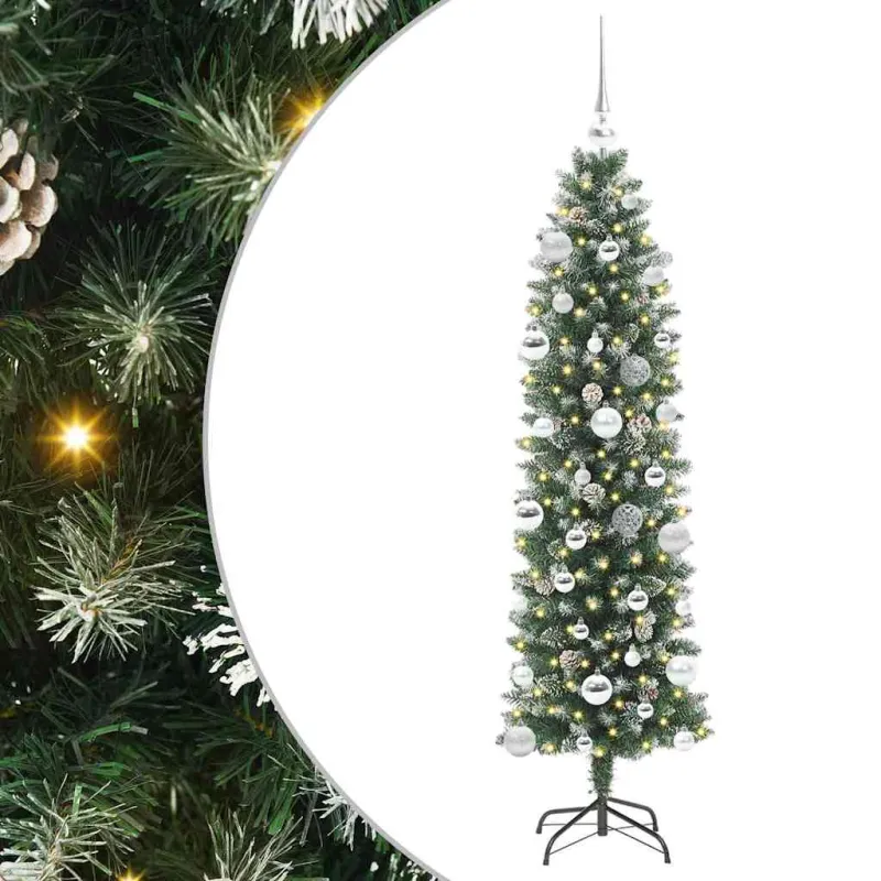 Dirbtinis lieknas Kalėdų medis su 150 LED Žalia ir balta 150 cm