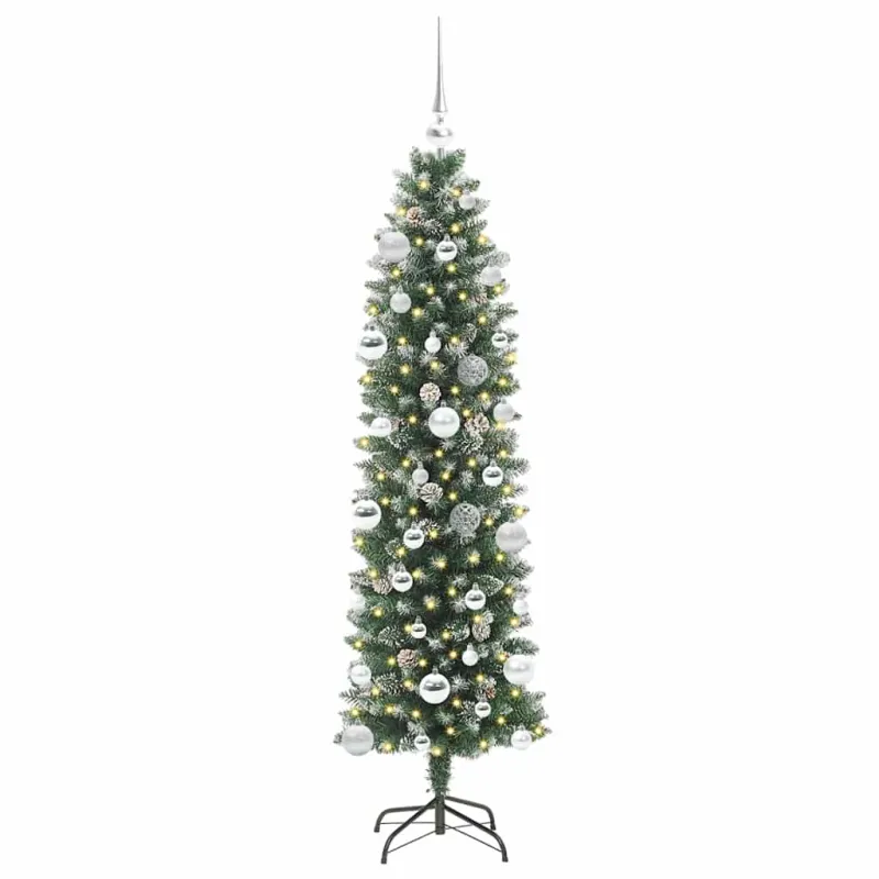 Dirbtinis lieknas Kalėdų medis su 150 LED Žalia ir balta 150 cm