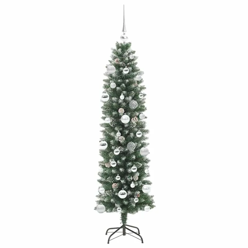 Dirbtinis lieknas Kalėdų medis su 150 LED Žalia ir balta 150 cm
