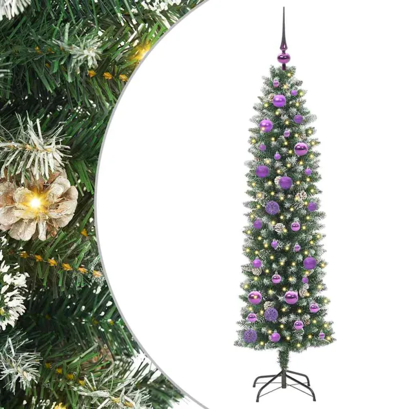 Dirbtinis lieknas Kalėdų medis su 150 LED Žalia ir balta 150 cm