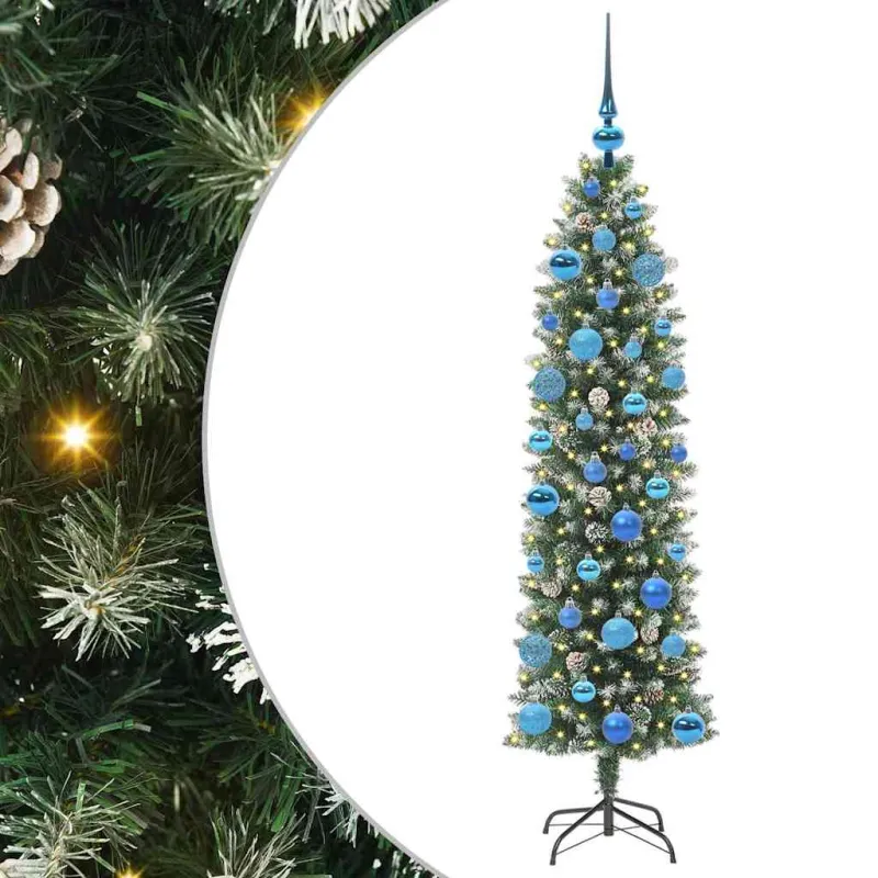 Dirbtinis lieknas Kalėdų medis su 150 LED Žalia ir balta 150 cm