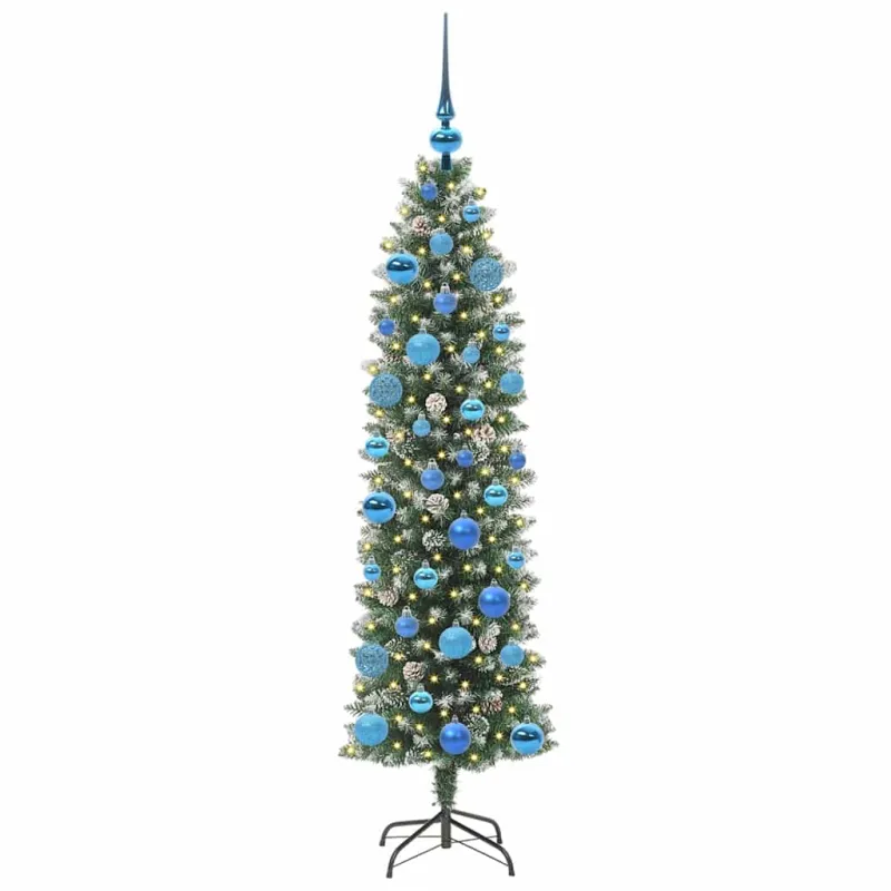 Dirbtinis lieknas Kalėdų medis su 150 LED Žalia ir balta 150 cm