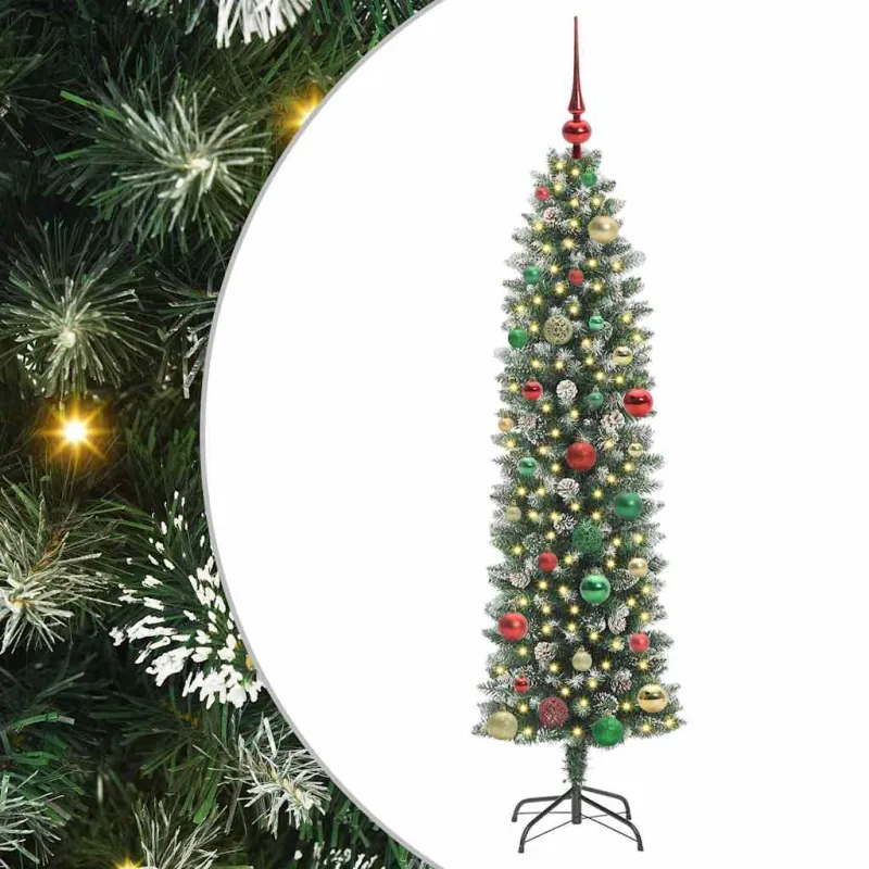 Dirbtinis lieknas Kalėdų medis su 150 LED Žalia ir balta 150 cm