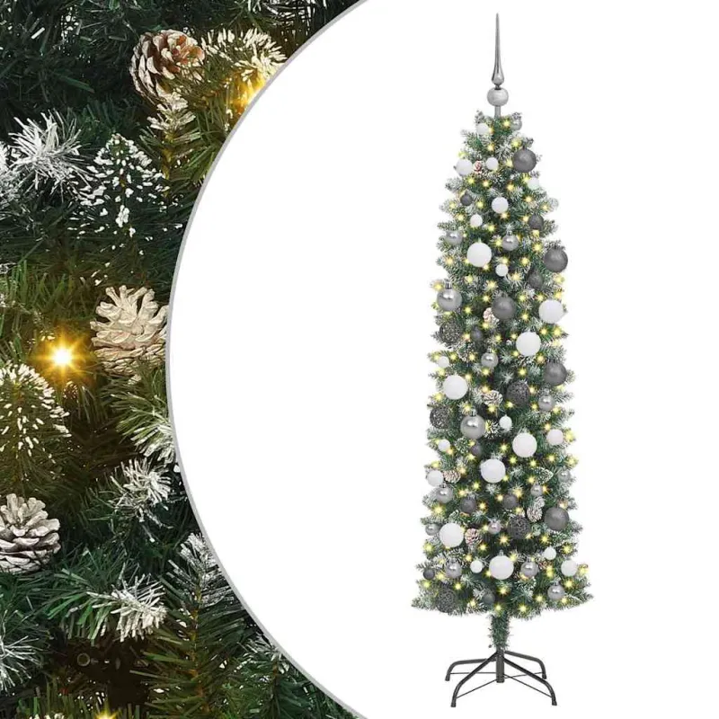 Dirbtinis lieknas Kalėdų medis su 300 LED Žalia ir balta 180 cm