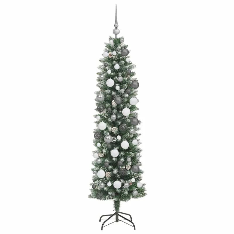 Dirbtinis lieknas Kalėdų medis su 300 LED Žalia ir balta 180 cm