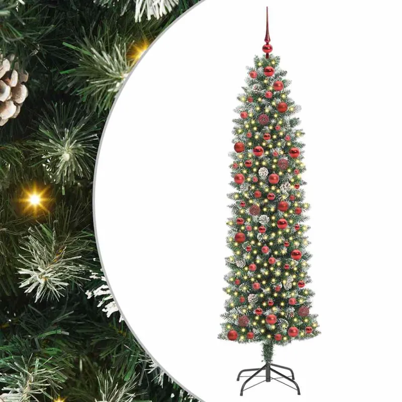 Dirbtinis lieknas Kalėdų medis su 300 LED Žalia ir balta 180 cm