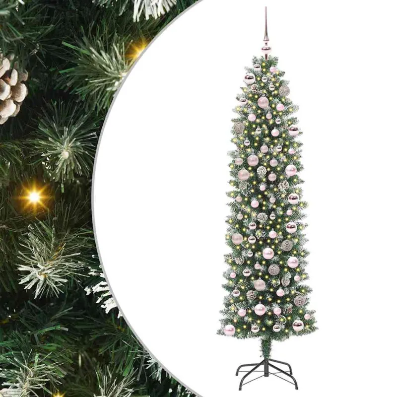 Dirbtinis lieknas Kalėdų medis su 300 LED Žalia ir balta 180 cm