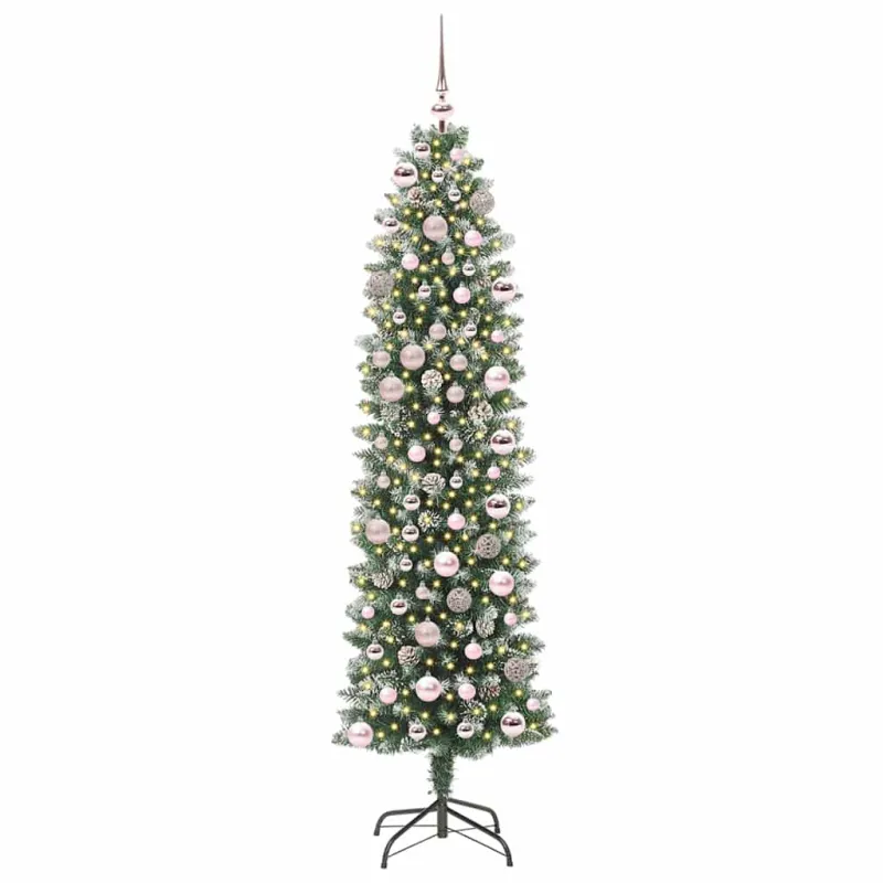 Dirbtinis lieknas Kalėdų medis su 300 LED Žalia ir balta 180 cm
