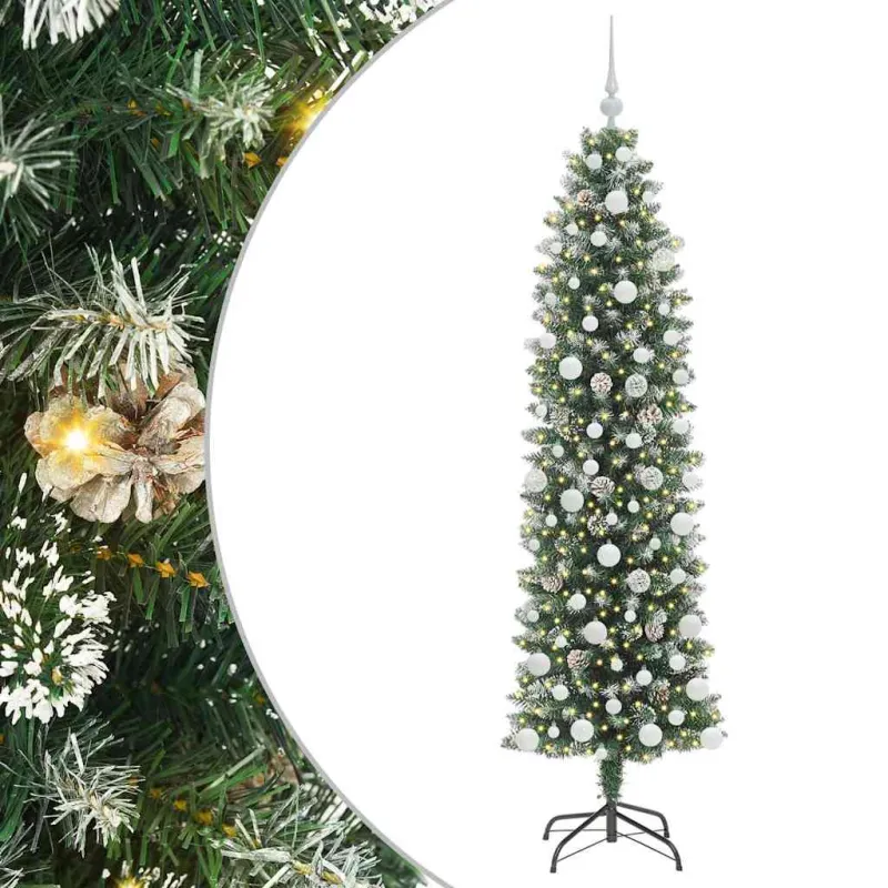 Dirbtinis lieknas Kalėdų medis su 300 LED Žalia ir balta 180 cm