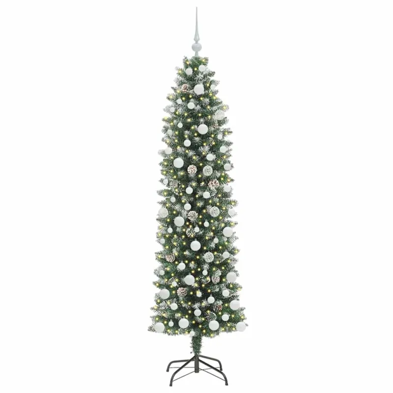 Dirbtinis lieknas Kalėdų medis su 300 LED Žalia ir balta 180 cm