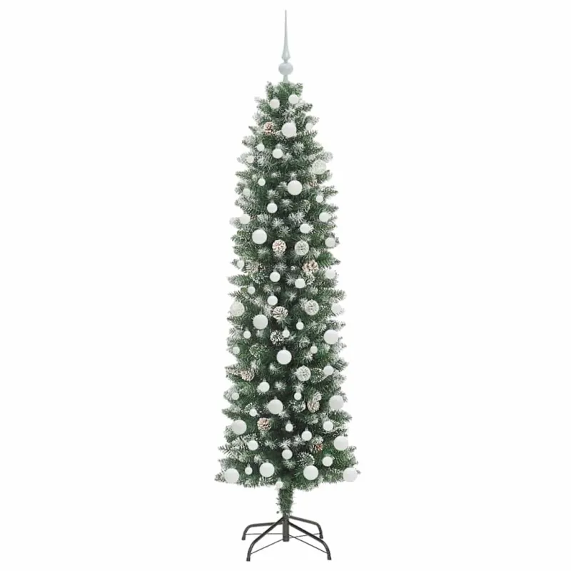 Dirbtinis lieknas Kalėdų medis su 300 LED Žalia ir balta 180 cm