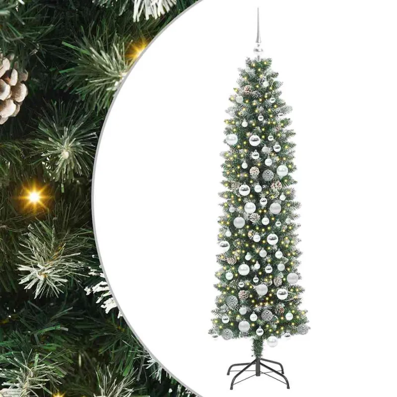 Dirbtinis lieknas Kalėdų medis su 300 LED Žalia ir balta 180 cm