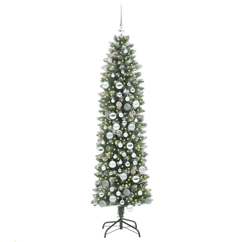 Dirbtinis lieknas Kalėdų medis su 300 LED Žalia ir balta 180 cm
