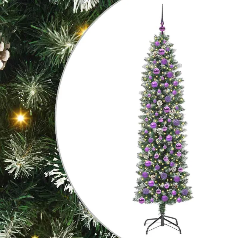 Dirbtinis lieknas Kalėdų medis su 300 LED Žalia ir balta 180 cm