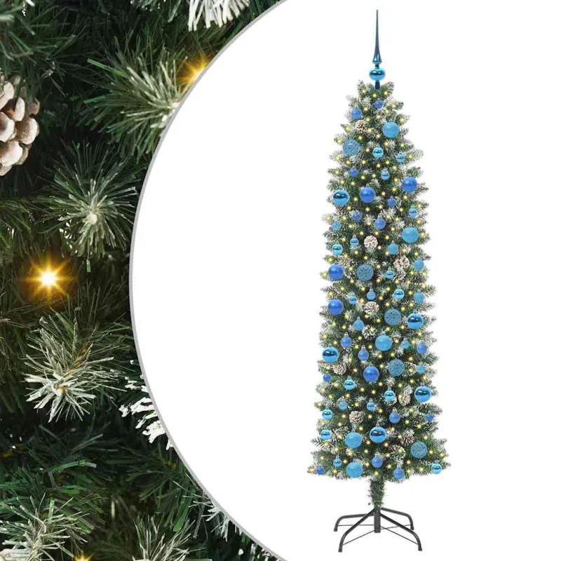 Dirbtinis lieknas Kalėdų medis su 300 LED Žalia ir balta 180 cm