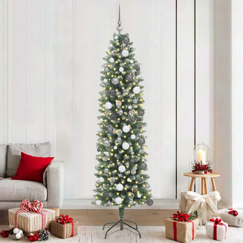 Dirbtinis lieknas Kalėdų medis su 300 LED Žalia ir balta 210 cm