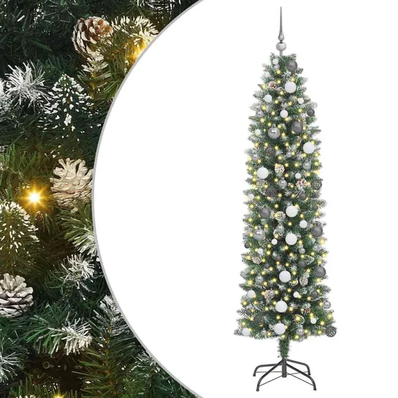 Dirbtinis lieknas Kalėdų medis su 300 LED Žalia ir balta 210 cm