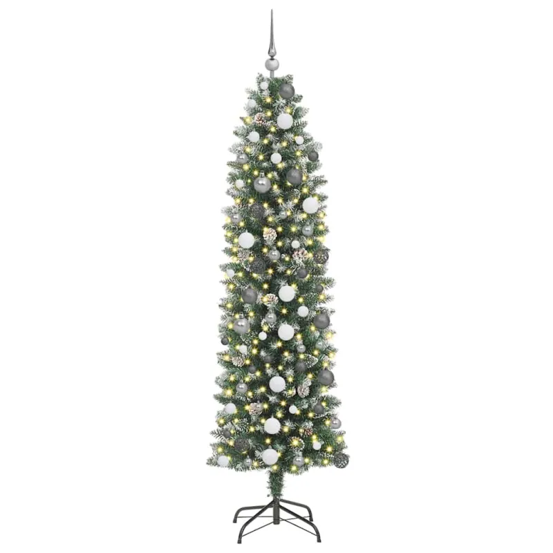 Dirbtinis lieknas Kalėdų medis su 300 LED Žalia ir balta 210 cm
