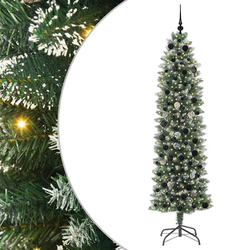 Dirbtinis lieknas Kalėdų medis su 300 LED Žalia ir balta 210 cm