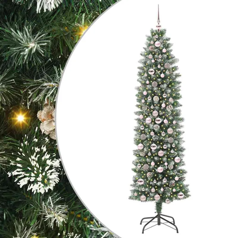 Dirbtinis lieknas Kalėdų medis su 300 LED Žalia ir balta 210 cm