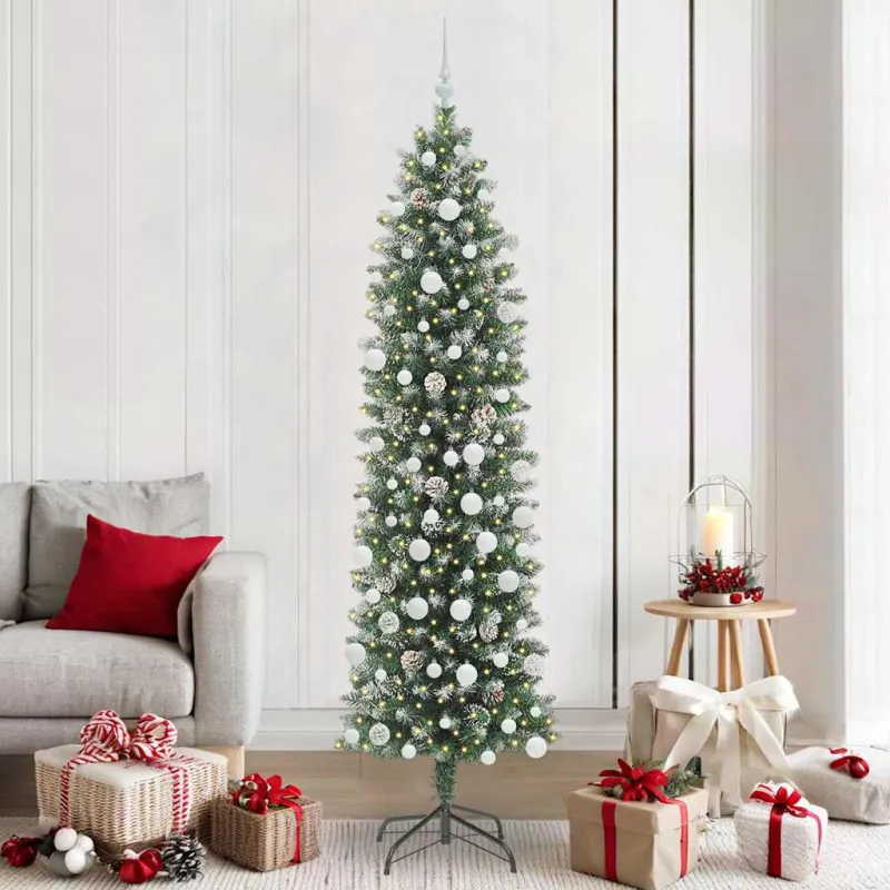 Dirbtinis lieknas Kalėdų medis su 300 LED Žalia ir balta 210 cm
