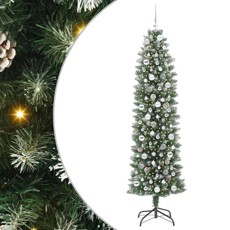 Dirbtinis lieknas Kalėdų medis su 300 LED Žalia ir balta 210 cm