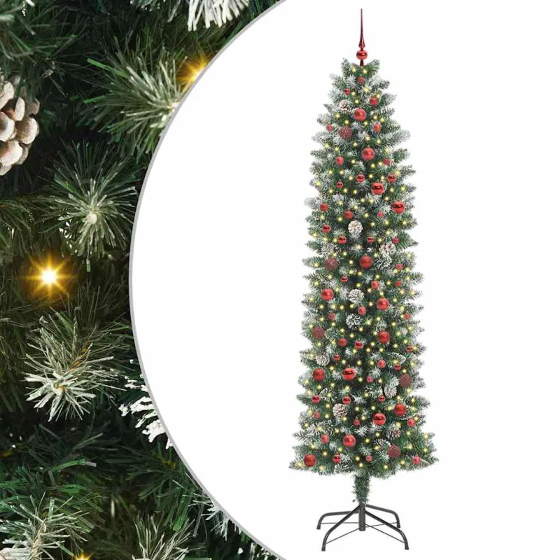 Dirbtinis lieknas Kalėdų medis su 300 LED Žalia ir balta 240 cm