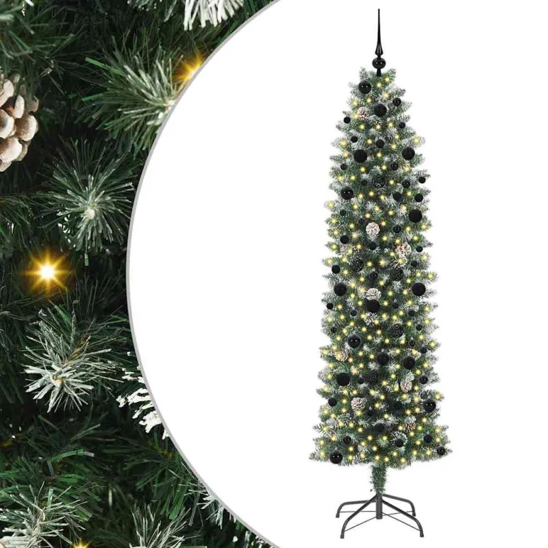 Dirbtinis lieknas Kalėdų medis su 300 LED Žalia ir balta 240 cm